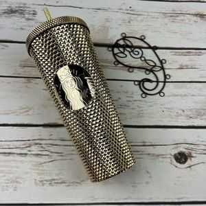Starbucks Holiday 2022 Bling Gold Metallic Studded Tumbler Venti 24oz